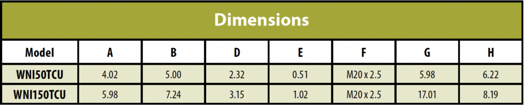 A table graphic with information about the dimensions of the WNI Straightpoint compression load cell rentals from LGH.