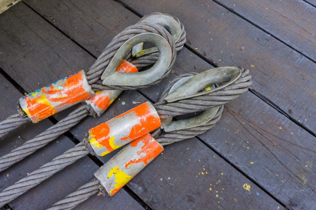 Stock image of a group of wire rope slings