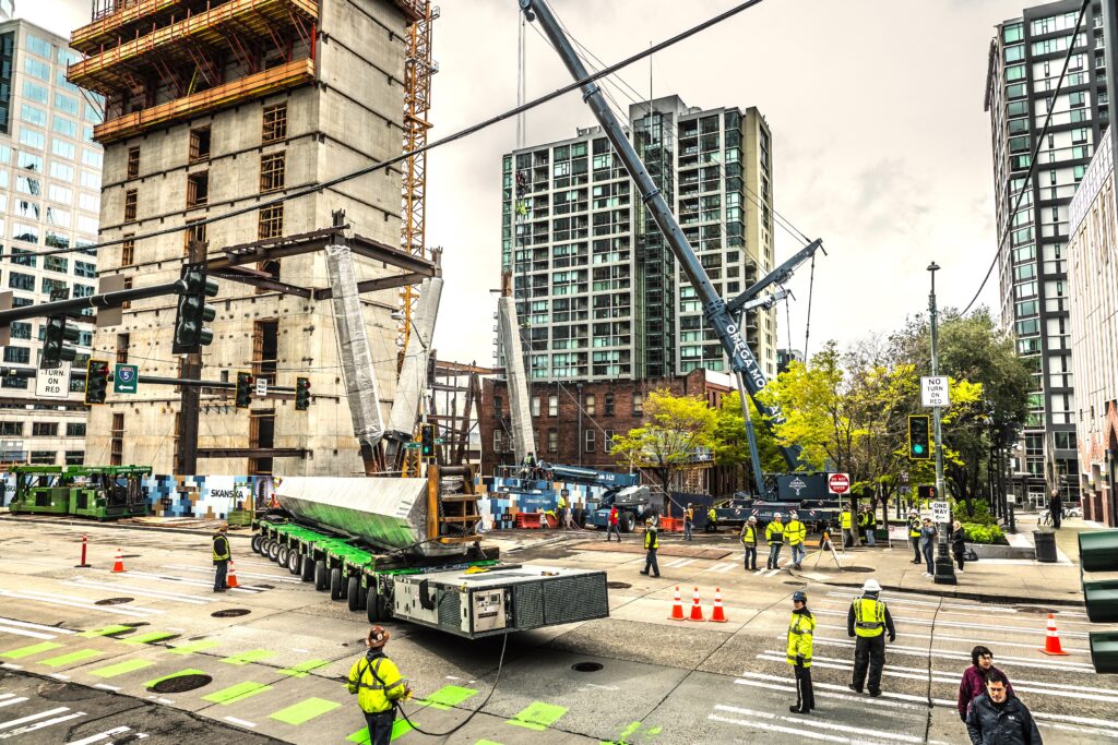 LGH supplied rigging and lifting equipment to Omega Morgan and APEX steel for this crane lift in Seattle.