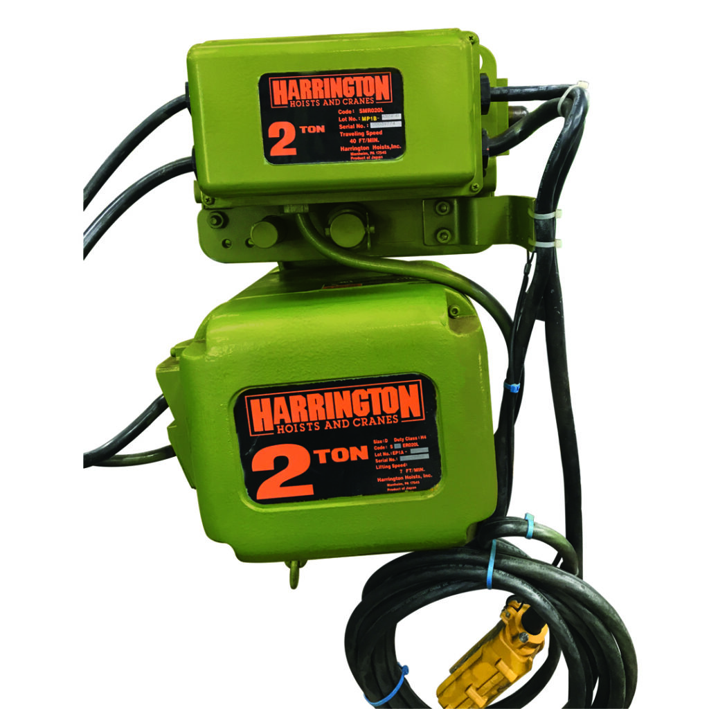 Product picture of the Harrington 2-ton SNERM02L electric chain hoist with motorized trolley, available for rent from LGH.