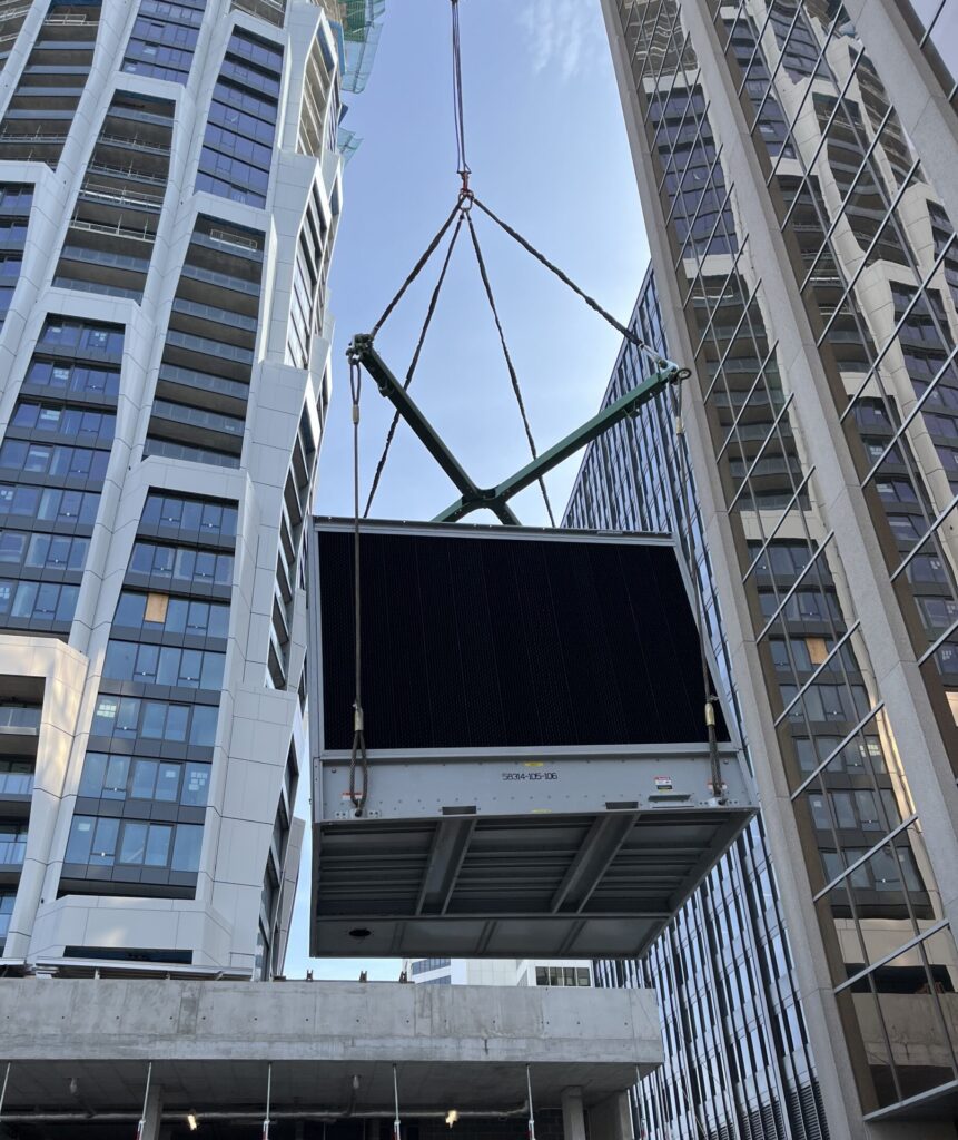 LGH rigging, including the telescopic x beam and polyester round slings