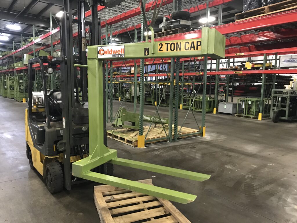 A crane pallet lifter from LGH, shown in the LGH rental center