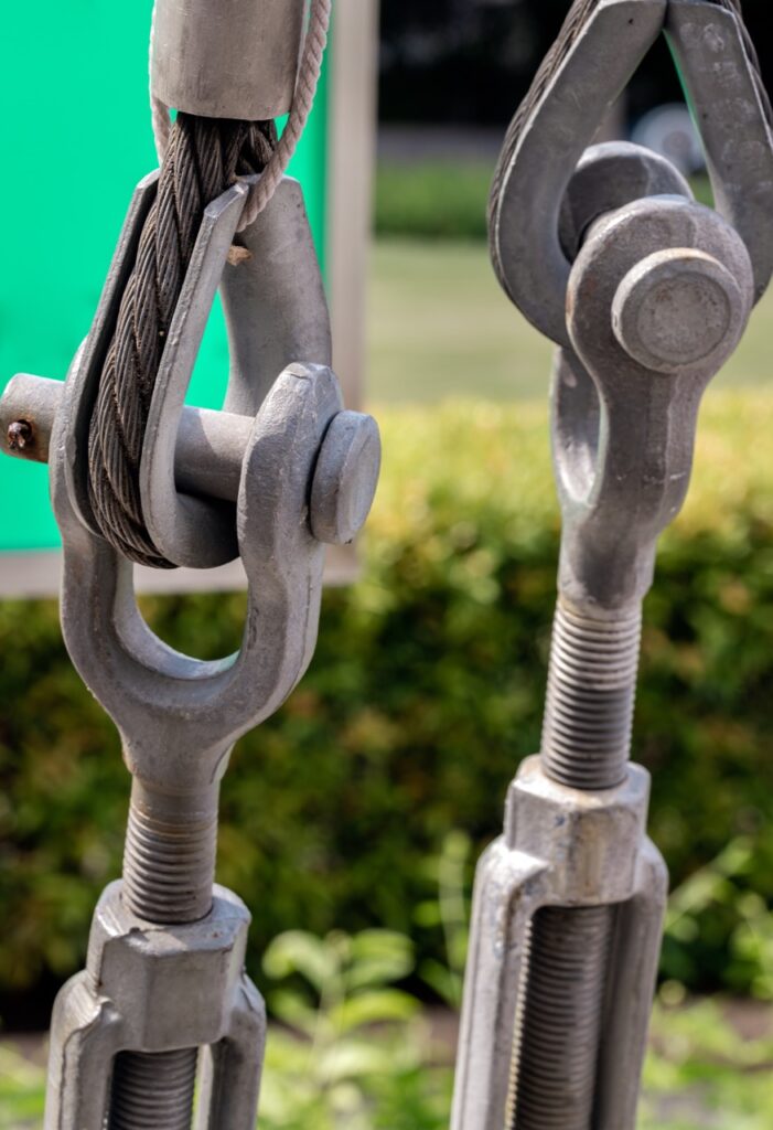 Photo demonstrating 2 turnbuckles in use