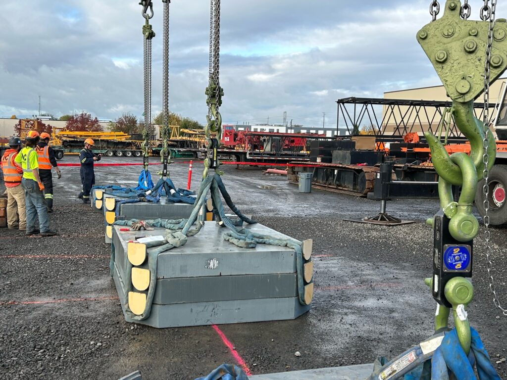 Jobsite photo demonstrating Digital Load Link rentals, aka crane load cells, from LGH.