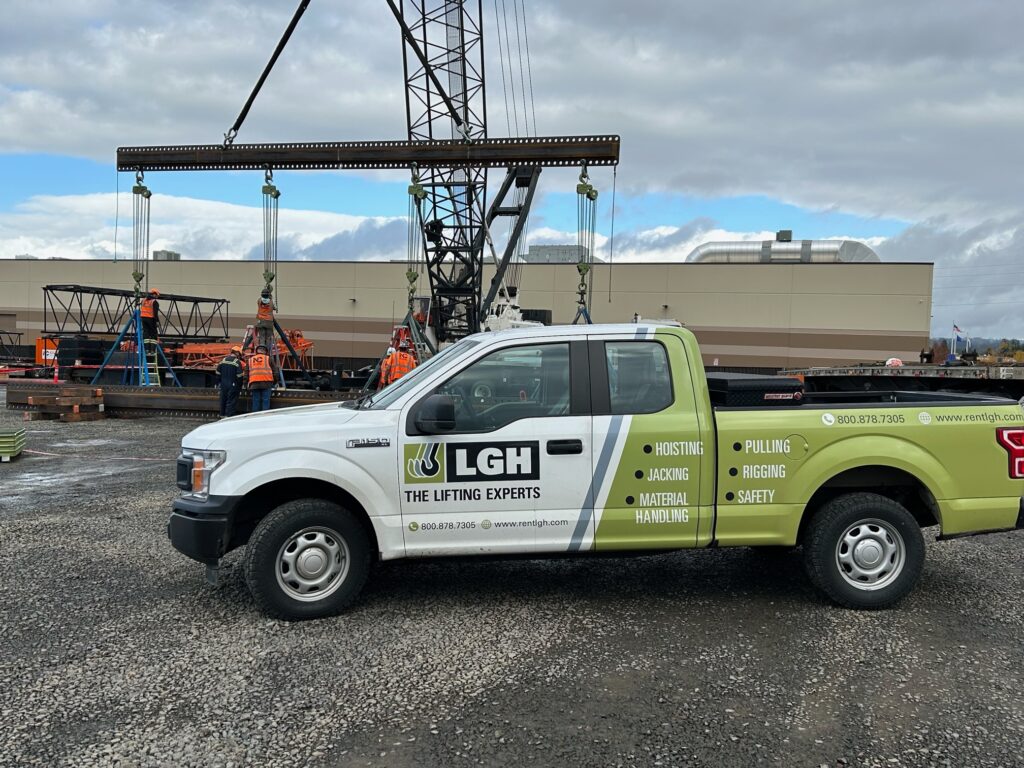Jobsite photo of Digital Load Link rentals, aka crane load cell rentals, from LGH being used to test a load.