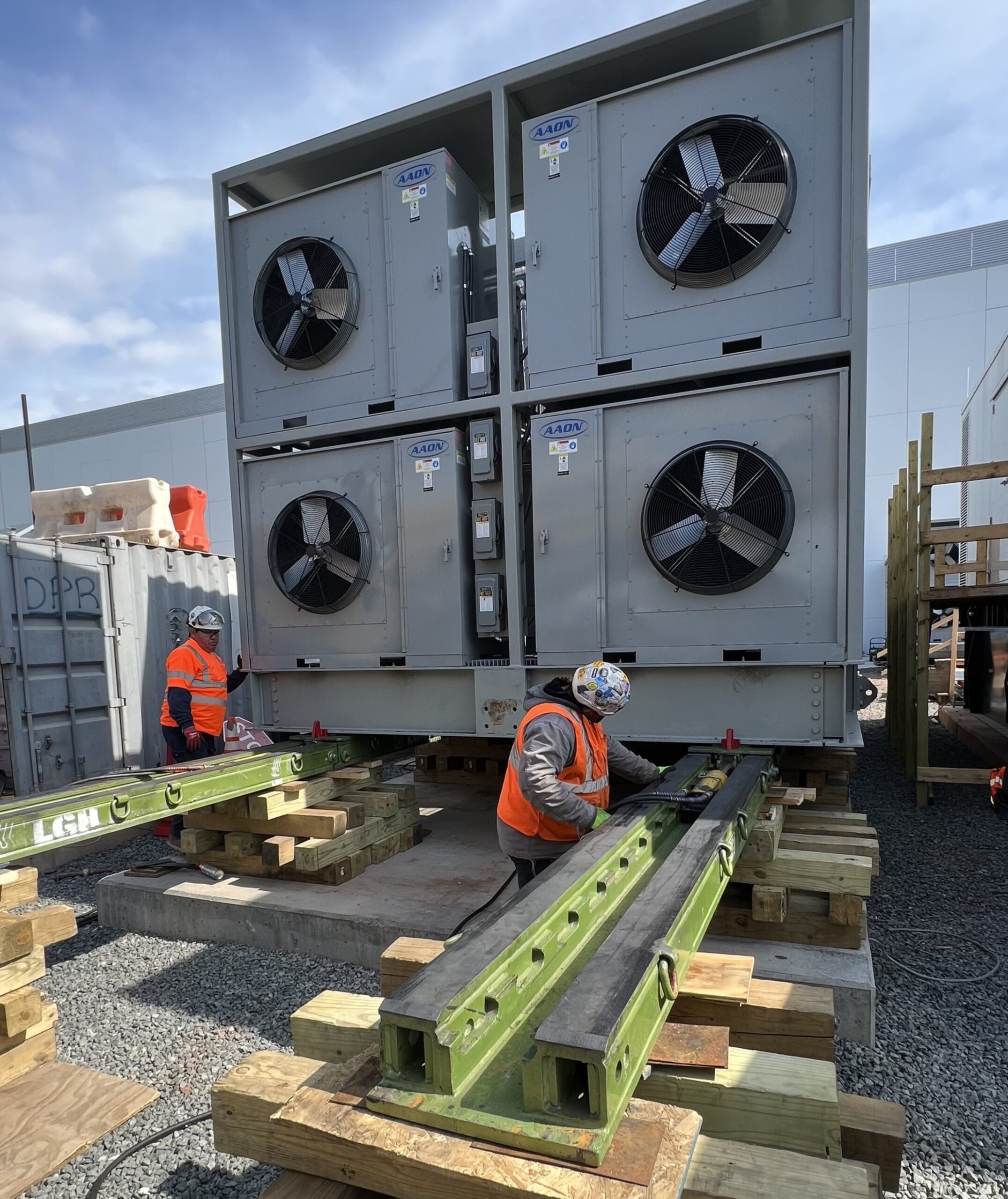 skidding system from LGH used to slide cooling units into a data center construction site