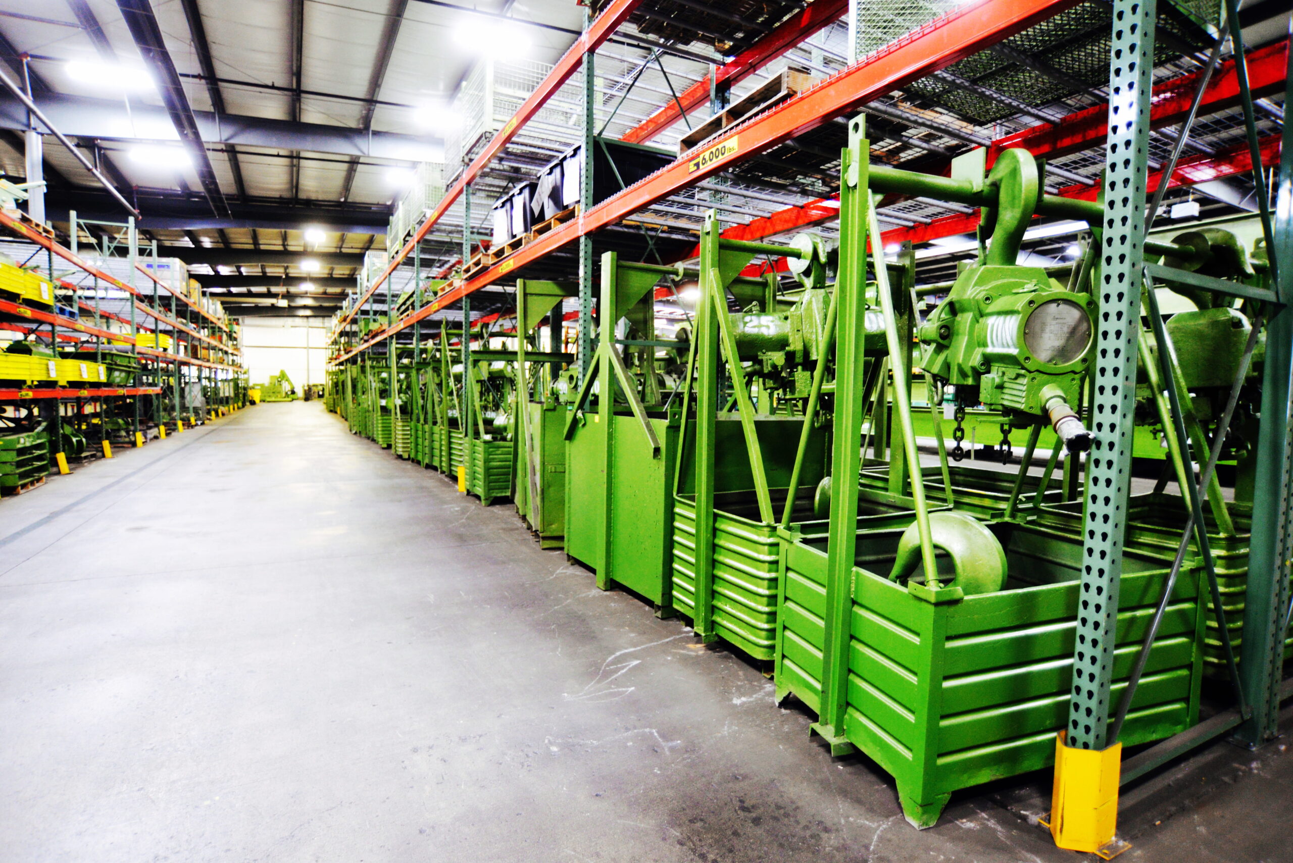 LGH rental center lifting and rigging equipment in storage between rentals