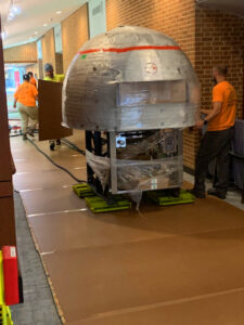 people move pizza oven using LGH air skates at retirement community