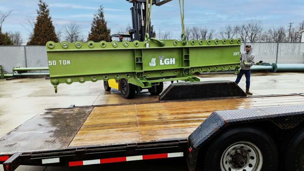 LGH multilug lifting beam being loaded onto flatbed truck